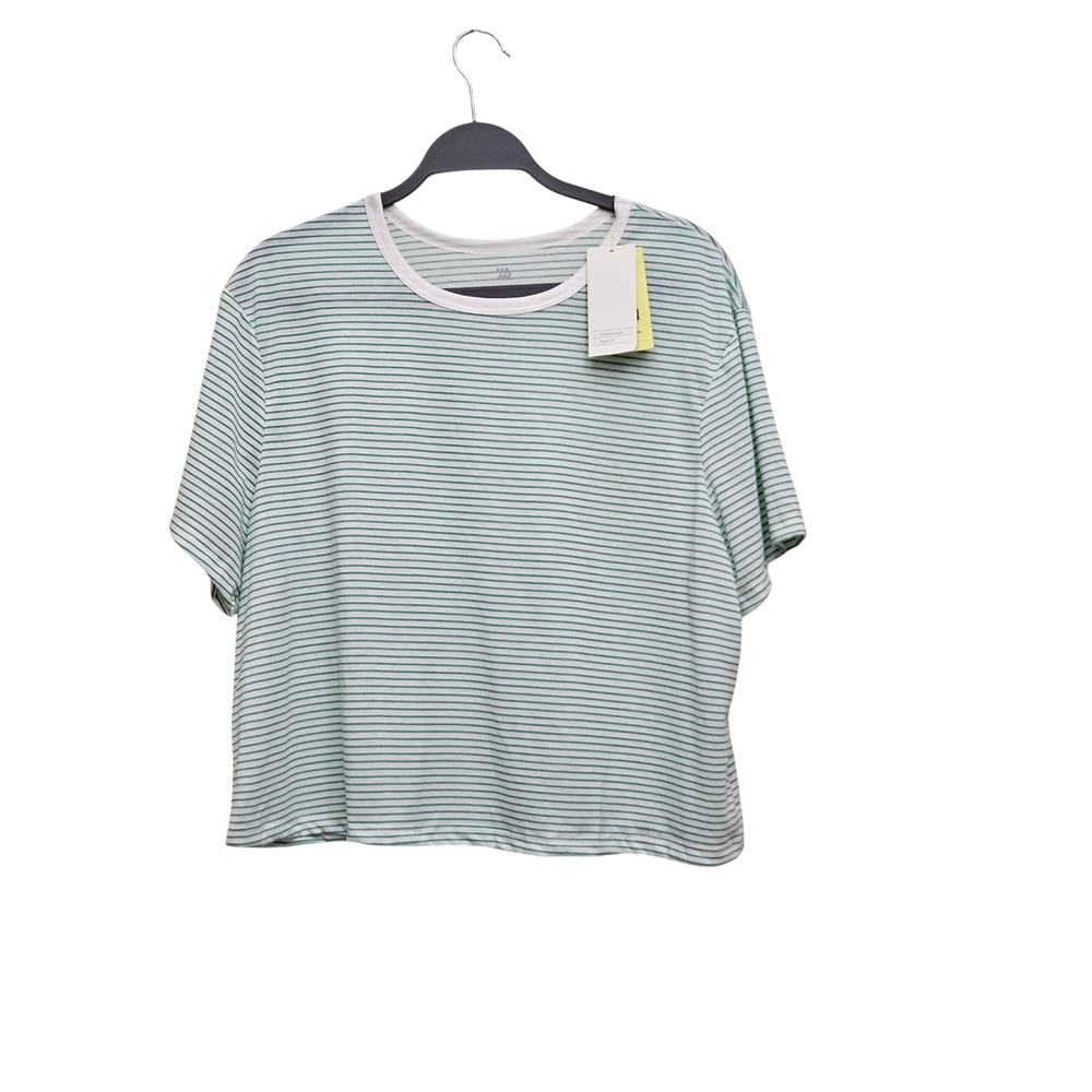 All In Motion T-Shirt Womens XL Green Striped Cropped Beyond Ease Active Tee